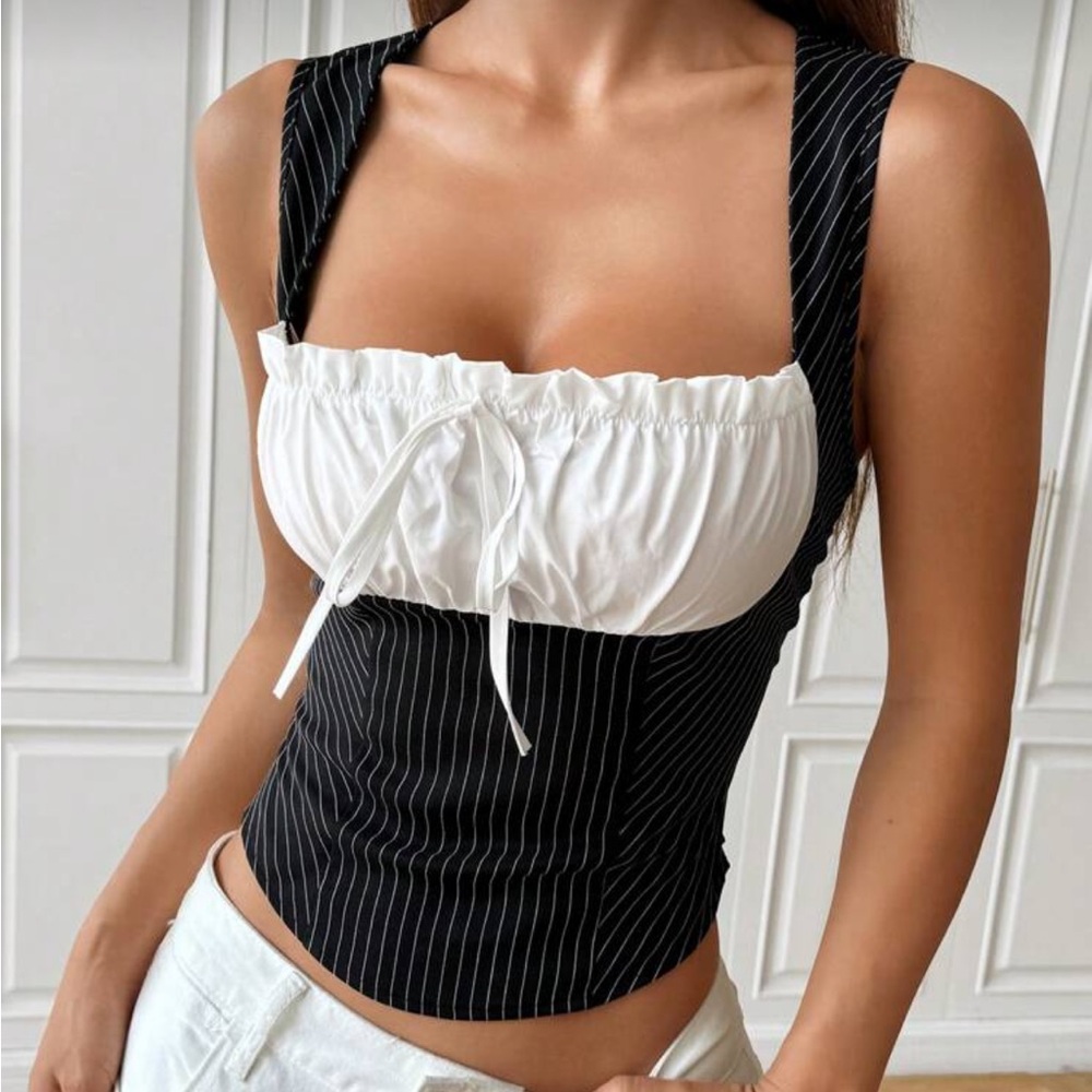 Black and White Bustier Fitted Camisole Women's Top